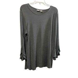 Chicos Travelers Top Womens 2/ 12-14 Grey Slinky Stretch Knit Bell Sleeve